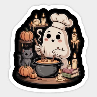 Pumpkin Chef Ghost – Cute Cozy Halloween Cooking Art Sticker
